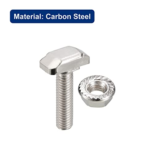 uxcell M6x25mm T Slot Drop-in Bolt and M6 Hexagon Flange Nut Set, 40 Sets Hammer Head T-Bolt T Shape Stud Sliding Screw for 30 Series Aluminum Profile
