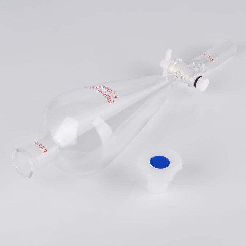stonylab 500 mL Conical Pear-Shaped Separatory Funnel with PTFE Stopcock, Heavy Wall Borosilicate Glass, Top & Lower 24/40 Joints – Lab Liquid Separation 500.0 milliliters 1 XMK-Sep-Funnel-24/40-500ml