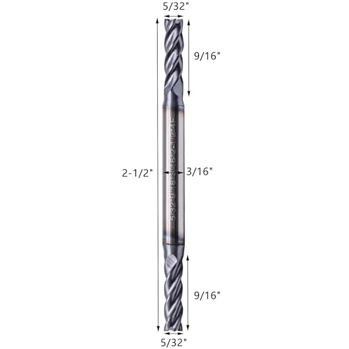 5Pcs 5/32" 4 Flute Solid Carbide Square End Mill, Double End, AlTiN Coated 5/32 in