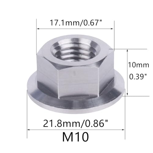 Titanium Hex Flange Nuts, DIN6923, M5 M6 M8 M10 M12, 6 Pieces M10 Pitch 1.5mm