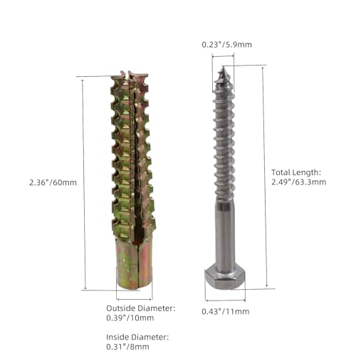 20 Pcs M8 Tree Shaped Hollow Wall Anchors with Screws 0.36"/60mm 2.36" x 0.39" x 0.31"/60 x 10 x 8mm (H x OD x ID)
