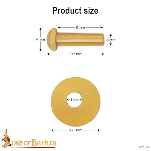 Lord of Battles Mushroom Head Rivets - Heavy Duty Solid Rivets Perfect for Wood, Metal, Leather & DIY Projects, Plate Armour or Helmets Repair (Mushroom Head - Set of 50, 8mm W/2.3mm Thickness)