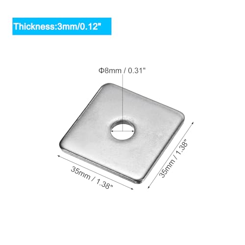 uxcell Square Washer, 10Pcs M8x35x35x3mm 304 Stainless Steel Square Plate Washers Flat Pad Spacer Gasket for Hardware Fastener 10