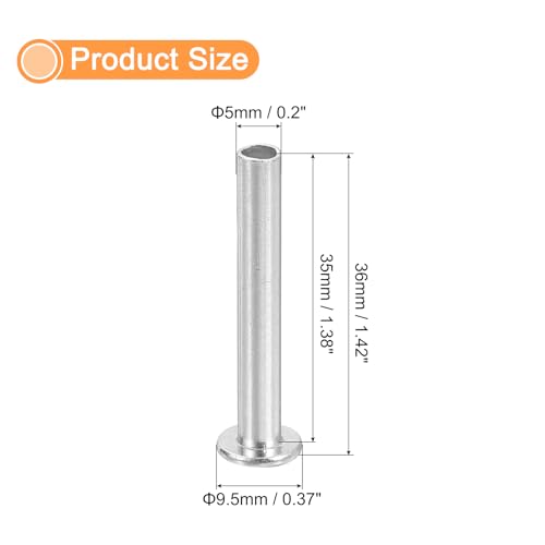 uxcell 100Pcs Semi Tubular Rivets, 5mm x 35mm Aluminum Round Flat Head Semi-Tubular Rivet Metal Stud Rivet for Industry Household Repairing Fastening, Silver 100