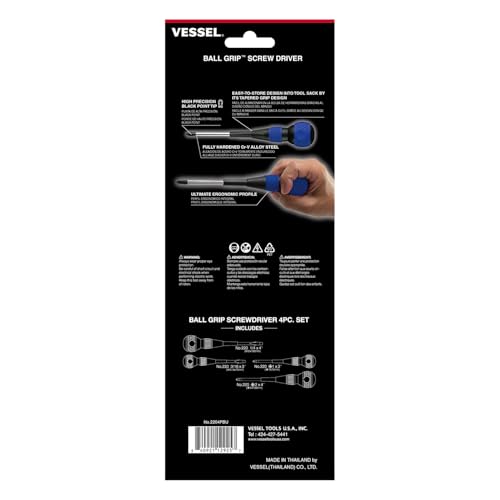 VESSEL BALL GRIP Screwdriver 4PC. Set, Red/Blue, 2204PBU