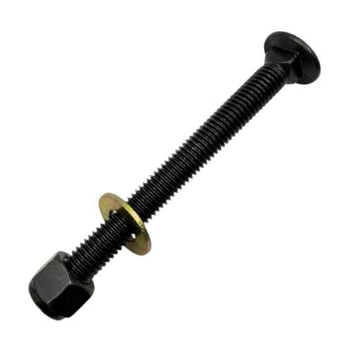 1/2"-13 x 5 Grade 8 Carriage Bolts (4-Pack) – Heavy-Duty Coarse Thread Bolts with Washers and Nylon Lock Nuts – Round Head Square Neck SAE J429 5.0" Plain Black Finish Bolts, Washers, Nuts 4