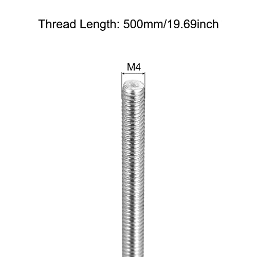 MECCANIXITY Fully Threaded Rod M4 x 500mm 0.7mm Thread Pitch 304 Stainless Steel Right Hand Threaded Rods Bar Studs 10 Pack