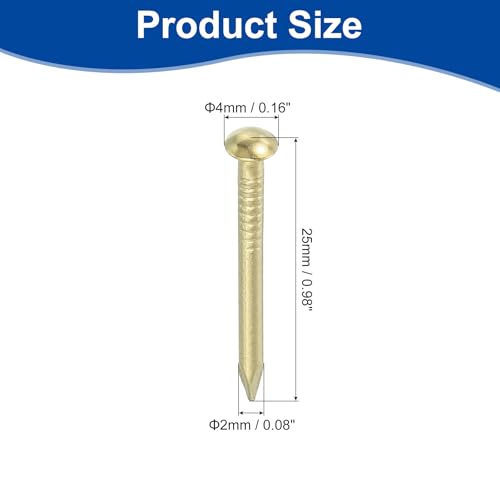 uxcell 50Pcs Small Hardware Nails, 2D x 1" Brass Round Head Nail Common Finishing Nail for Household Woodworking Picture Hanging DIY Projects, Gold (Pack of 2) 2D x 1" (Pack of 2) 100