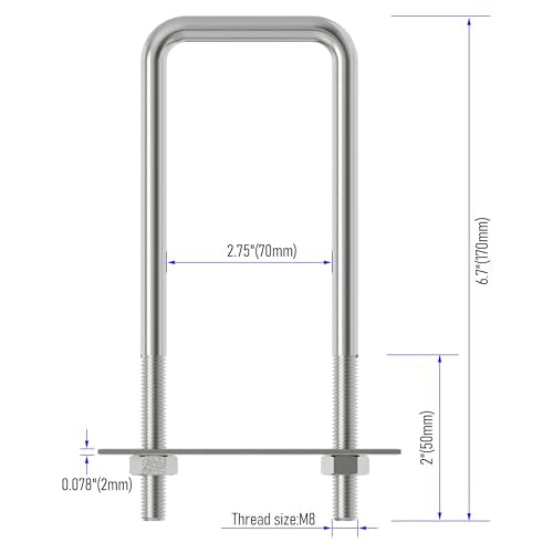 4 Sets 304 Stainless Steel Square U-Bolts, 70x175mm, M8 70×175mm (W*L)