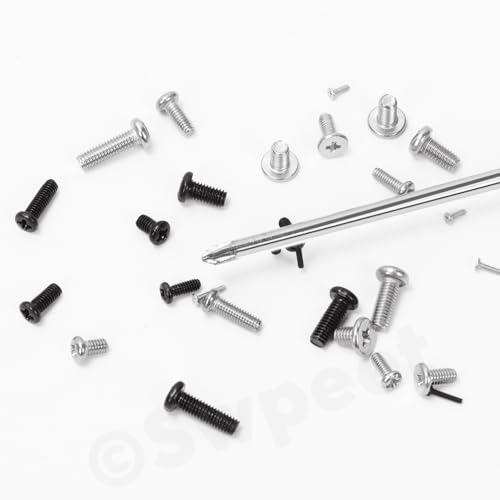 Swpeet 1200Pcs 24 Sizes M1 M1.2 M1.4 M1.6 M1.7 M2 M2.5 M3 Phillips Flat Head Machine Screws Assortment Kit, Small Cross-Head Flat Round Head Screws Tiny Fastener for Furniture Connection Black