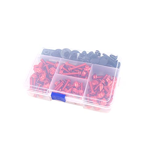 Universal Fairing Bolt Kit 195 PCS M5 M6 Motorcycle Windscreen Screws Fasteners Accessories Replacement for Yamaha Honda Kawasaki Suzuki BMW Sportbike Mounting Kits Washers Nuts Screws Clips red