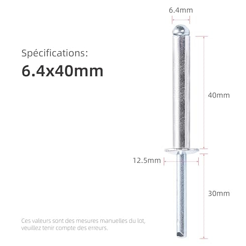 30Pcs Aluminum Extra Long Blind Rivets, 1/4"x1-37/64" (M6.4x40mm) 1/4"x1-37/64"