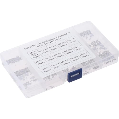 800pcs Small Screws Assortment Kit, M1/M1.2/M1.4/M1.6/M1.7 Tiny Screws Micro Screws, Mini Phillips Pan Head Machine Screws Set Repair Screws for Sunglasses, Glasses, Watches, Clocks