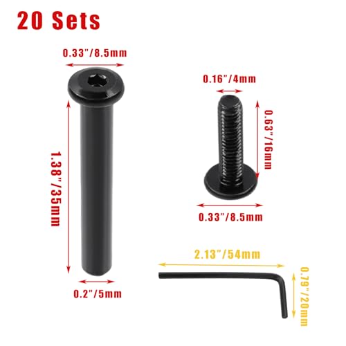 20 Sets M4×35mm Bolts and Nuts, Black Furniture Bolts Hex Screws and Barrel Nuts Kit Binding Post Screw with Allen Wrench for TV Stand and Wood Working Tools(20Sets, M4×35mm) M4×35mm,20Sets