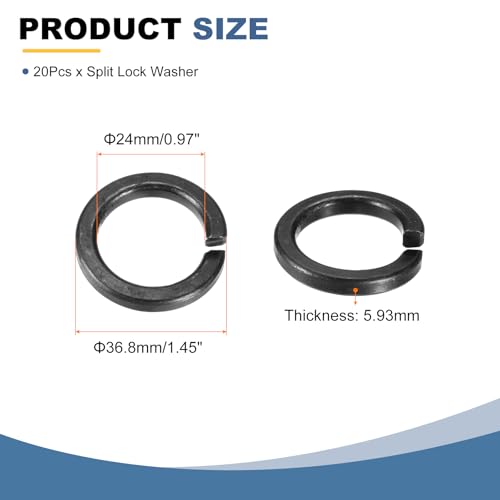 uxcell 20 Pcs M24 Split Lock Washers, Carbon Steel Spring Lock Washer 24.73mm ID 36.8mm OD 5.93mm Thick for Screws Bolts Fasteners