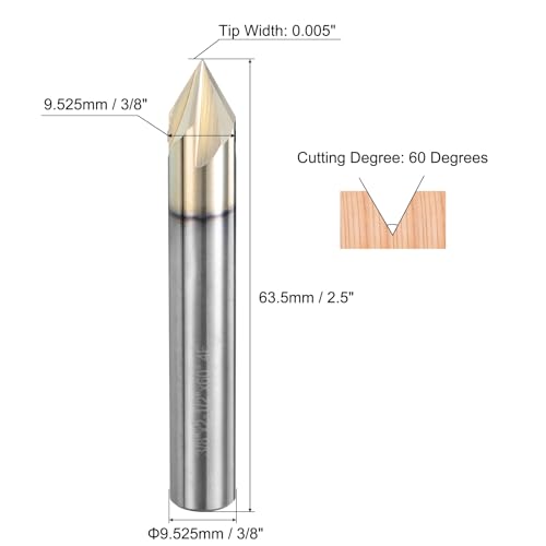 uxcell 2 Pcs 60 Degree V Groove Engraving Router Bit for CNC Tip and 4 Flutes 3/8 Inch Shank Carving Bit Nano Coated Carbide End Mill for Carving Engraving