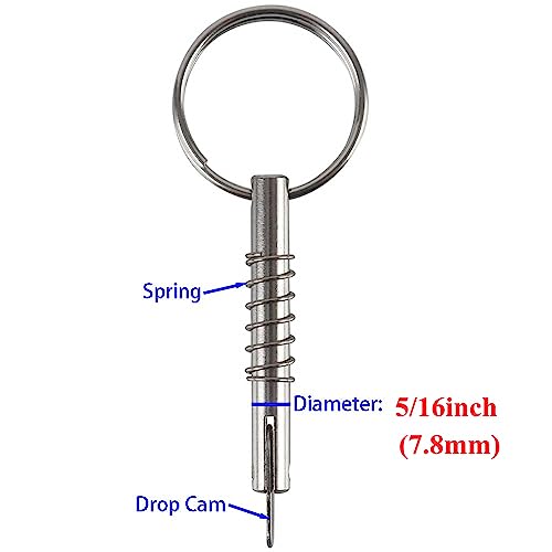 4 Pack Quick Release Pin 5/16" Diameter,Usable Length: 1-3/5(41mm) w/Drop Cam & Spring ,Full 316 Stainless Steel, Bimini Top Pin Marine Hardware, Free Installation Screws