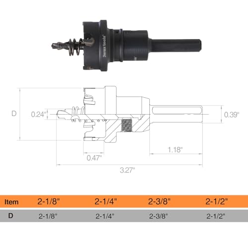 Tungsten Carbide Tipped Hole Cutter, 2-1/8 inch TCT Hole Saw, Oxided Coating with Tri-Flat Shank, 5mm Hole Depth Heavy Duty, for Stainless Steel, Mild Steel, Iron, Copper, Brass, Plastic 54mm | 2-1/8" Single Pack