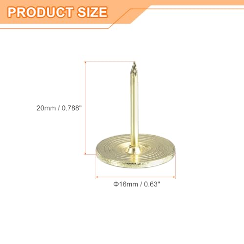 uxcell Upholstery Tacks Nail Pins Furniture, 120Pcs 16x20mm Thumb Tack Pins Assortment Kit Carbon Steel for Home Sofa DIY Decorative Nail Heads Nails, Gold 120