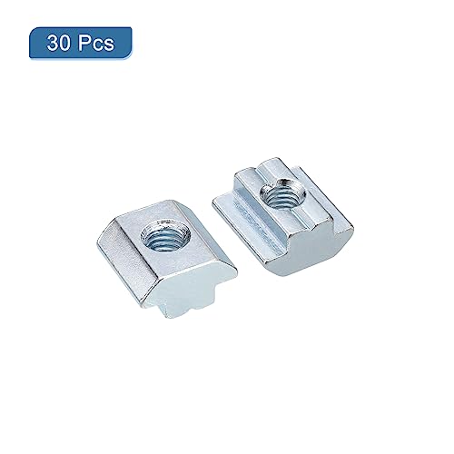 uxcell T Nuts, 30pcs - Nickel Plated Carbon Steel T Slot Bolts, 4545 Series M8 Hammer Head Fastener, Sliding T Nuts for Aluminum Extrusion Profile (Silver)