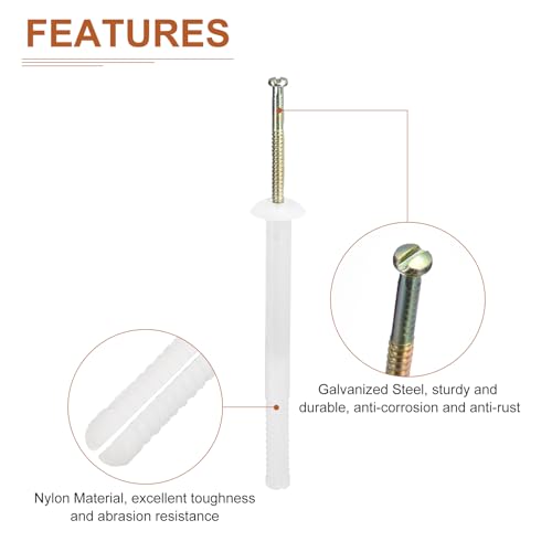 DTGN 1/4" x 3" (D x L) Mushroom Nail Drive Anchors - 50Pack - Good for Furniture Installation - Steel Zinc Nail Nylon Drywall Rivets - White 1/4" x 3" 50