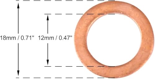 20Pieces M12 Copper Washers Flat Ring Sump Plug Oil Seal Gasket Sealing Fitting Washers (M12*18 * 1.5)