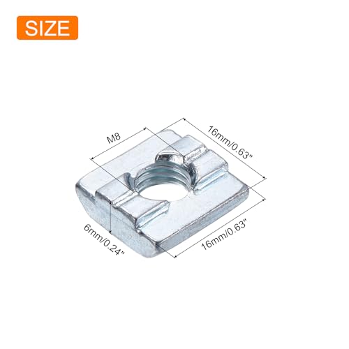 uxcell 60Pcs M8 T Nut Tee Sliding Slot Nuts, T-Slot Nut Hammer Nut Block Square Nuts Fastener Carbon Steel Nickel Plated for Aluminum Extrusion Profile 3030 Series M8-1.25x16x16x6mm 60