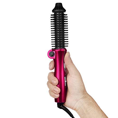 Foldable Travel Hair Curler Brush – Dual Voltage 100-240V Styling Tool with UK Plug, Compact Hot Brush for Short Hair, Quick Heat-Up, Easy to Use & Travel-Friendly Rose