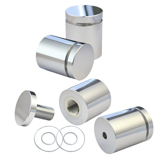 Pack of 4, Aluminum Standoff Screws, Wall Sign Standoff Mounting Hardware Advertising Glass Standoff for Acrylic Picture Frame (Polished Chrome Electroplated, 1" x 1") 1" x 1" Polished Chrome Electroplated