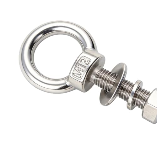 M12X50mm 1/2 "x 2" 304 Stainless Steel Eyebolt with Nut and Washer, Suitable for Swing, Hammock, String lamp, Outdoor Suspension Fastening Device 4-piece M12x50mm (1/2"x2")