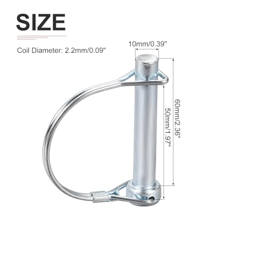 DTGN 10mm x 60mm (DXL) Shaft Locking Pin - 5Pack - Good for Farm Trailers Lawn - Carbon Steel Round Trailer Coupler Pin - Silver Tone 5