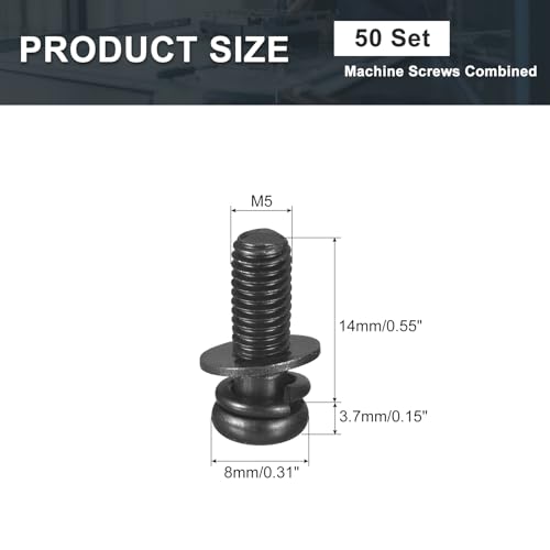 uxcell M5 x 14mm Carbon Steel Phillips Pan Head Machine Screws Bolts Combine with Spring Washer and Plain Washers 50pcs 50