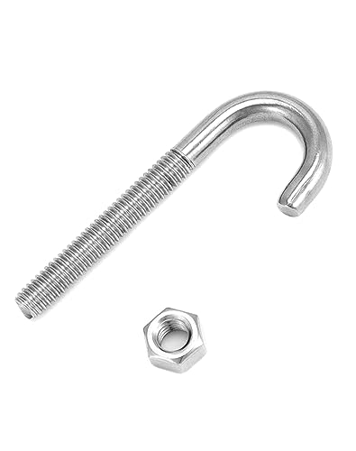 QWORK Steel J-Bolt 5/16" x 3" with Nut, 10 Pack Partial Thread Light Duty Anchor for Wood, Concrete & Metal Projects