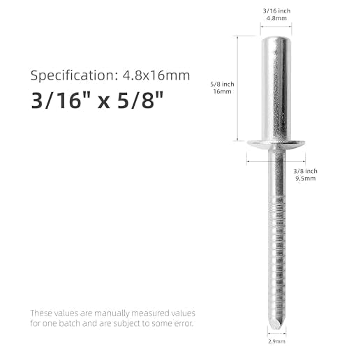 50Pcs Closed End Blind Rivets, 3/16" x5/8" - Stainless Steel Dome Head, Sealed Pop Rivets (4.8x16mm) 3/16"x5/8"(4.8x16mm)