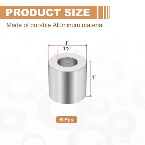 PATIKIL 6PCS Aluminum Spacers, 1/2 x 1 Metal Spacers Aluminum 1 L Spacer Screw Standoff Round Unthreaded Standoff Bushing for 5/16inch Screw Bolts, Silver