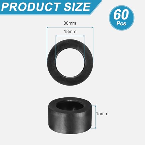 uxcell 60 Pcs Rubber Spacers 30mm OD x 18mm ID x 15mm Height Round Anti Vibration Spacer Rubber Bushing Grommets