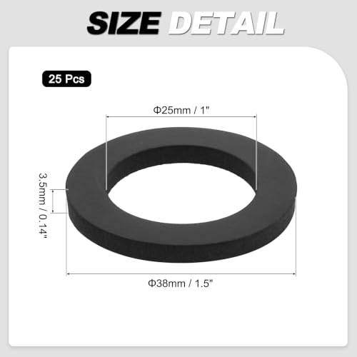 25Pcs Black Flat Rubber Washers 25x38x3.5mm Rubber Bushing Spacer 25mm ID 38mm OD 3.5mm Thick 25