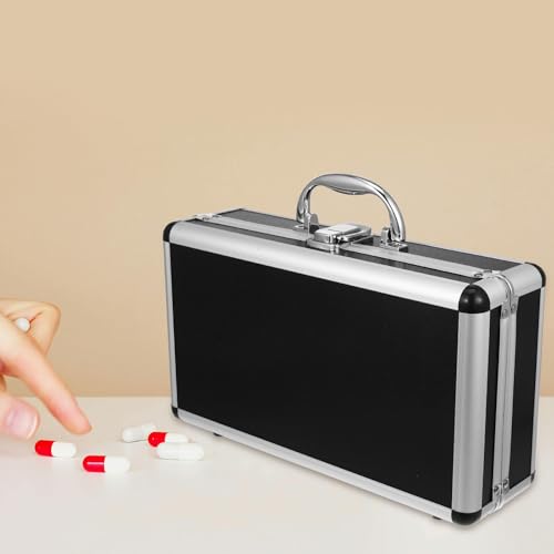 Healifty Lockable Tool Case Aluminum Alloy Box with Handle Portable Carrying Suitcase for Hardware Screws Accessories Jewelry Large Capacity Storage for Home Garage Workshop Office Travel