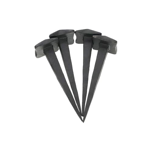 Hand Forged Handmade Traditional Pack of 4 Old Antique Rustic Square Dotted Head 3” Black Iron Nails - Door Furniture Decorative Studs Pins Nails Set