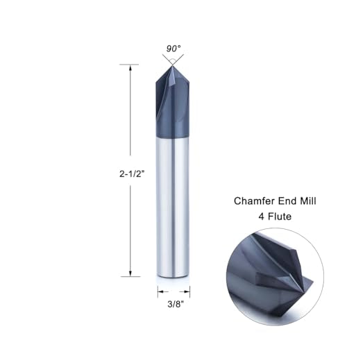 3/8” Carbide Chamfer End Mill, 90 Deg, 4 Flute, Carving Tool, 1pc 3/8" 90°