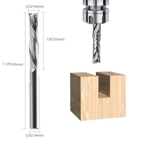 Compression CNC Spiral Router Bits 10PCS, 2 Flutes 5/32'' Shank Up Down Cut Solid Carbide End Mills, 7/8'' Cutting Length Milling Cutters CNC Bits for Wood Engraving Carving(4x22mm) 10 5/32'' Shank-5/32'' Dia-7/8'' CL