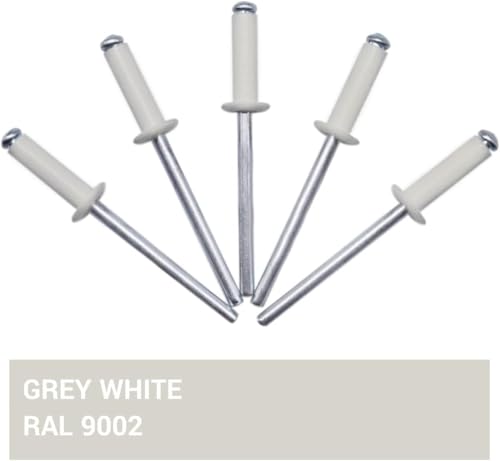 (Pack of 300) Painted Blind Rivets 5/32" x 9/16" (4.0 x 14 mm), Dome Head, DIN 7337, Aluminum Rivet and Steel Mandrel, Pop Rivets, Grey White RAL 9002 Grey White (Ral 9002)