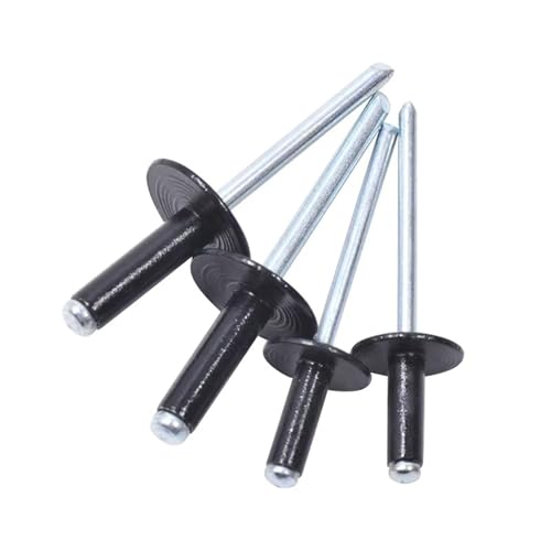 Linkup 240pcs pack 1/8" x 5/8 Black Large flange Pop blind Rivets,Large Head aluminum rivets,3.2mm x 16mm Black pop rivets,Aluminum Body Steel Mandrel Rivets