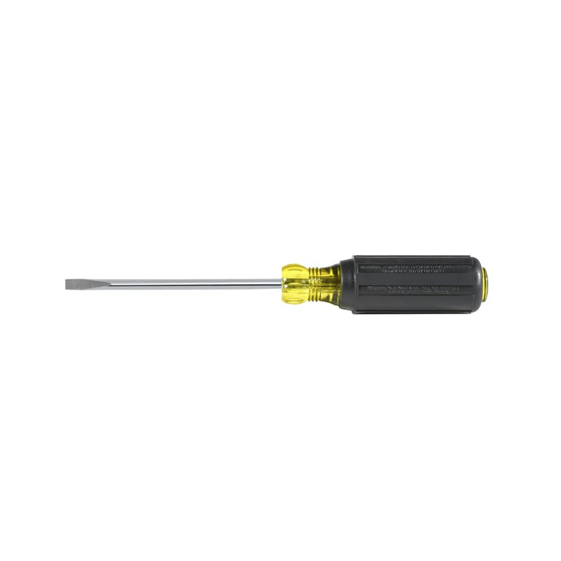 Klein Tools 601-4 Flathead Screwdriver with 3/16-Inch Cabinet Tip, Made in USA, 4-Inch Round Shank and Cushion Grip Handle