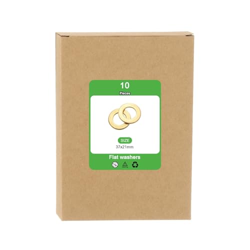uxcell 10Pcs M20 Flat Washer, Brass 21mm ID x 37mm OD x 3mm Thick for Bolt Screw, Factories Repair, Kitchens, Shops, and Outdoor Construction, Yellow