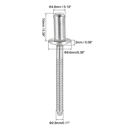 uxcell Blind Rivets, 304 Stainless Steel Pull Rivets Core Decoration Rivets 4.8mm Diameter 10mm Grip Length Close End Silver Tone, 50pcs 4.8mm x 10mm