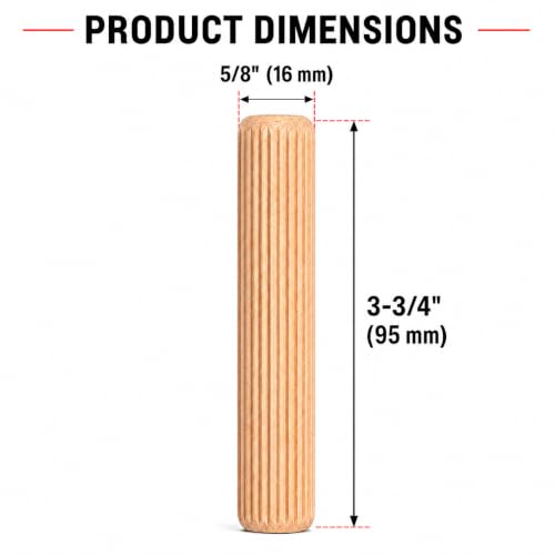 Generic (Pack of 25) Wooden Dowels 5/8"" x 3-3/4"" (16 x 95 mm), Grooved Wood Plugs, Ribbed Pins for Furniture, Grooved Dowels 5/8" x 3-3/4" (16 x 95 mm) - 25 PCS
