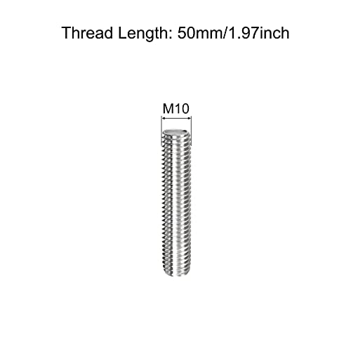 MECCANIXITY Fully Threaded Rod M10 x 50mm 1.5mm Thread Pitch 304 Stainless Steel Right Hand Threaded Rods Bar Studs 15 Pack