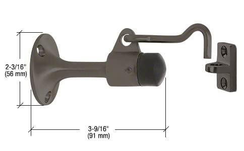 C.R. LAURENCE DL2531DU CRL Bronze Wall Mounted Heavy Duty Door Stop With Hook and Holder Dark Bronze