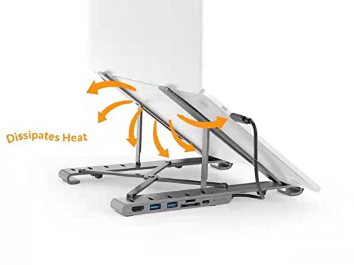 HyperDrive 7 in 1 USB C Hub Laptop Stand - HDMI 4K30Hz, USB-C 100W PD, USB-A 5Gbps, SD/MicroSD, Compatible with MacBook/iPad/Windows/Chrome - 10”-17” Laptop Docking Station Stand